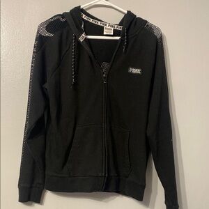 Black zip hoodie with Mesh detail sleeves “PINK”